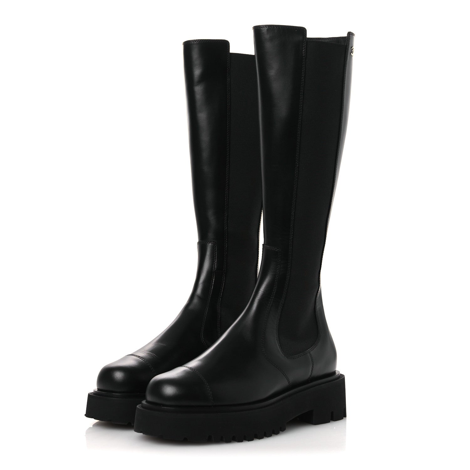 Calfskin Cap Toe CC Tall Boots 37.5 Black
