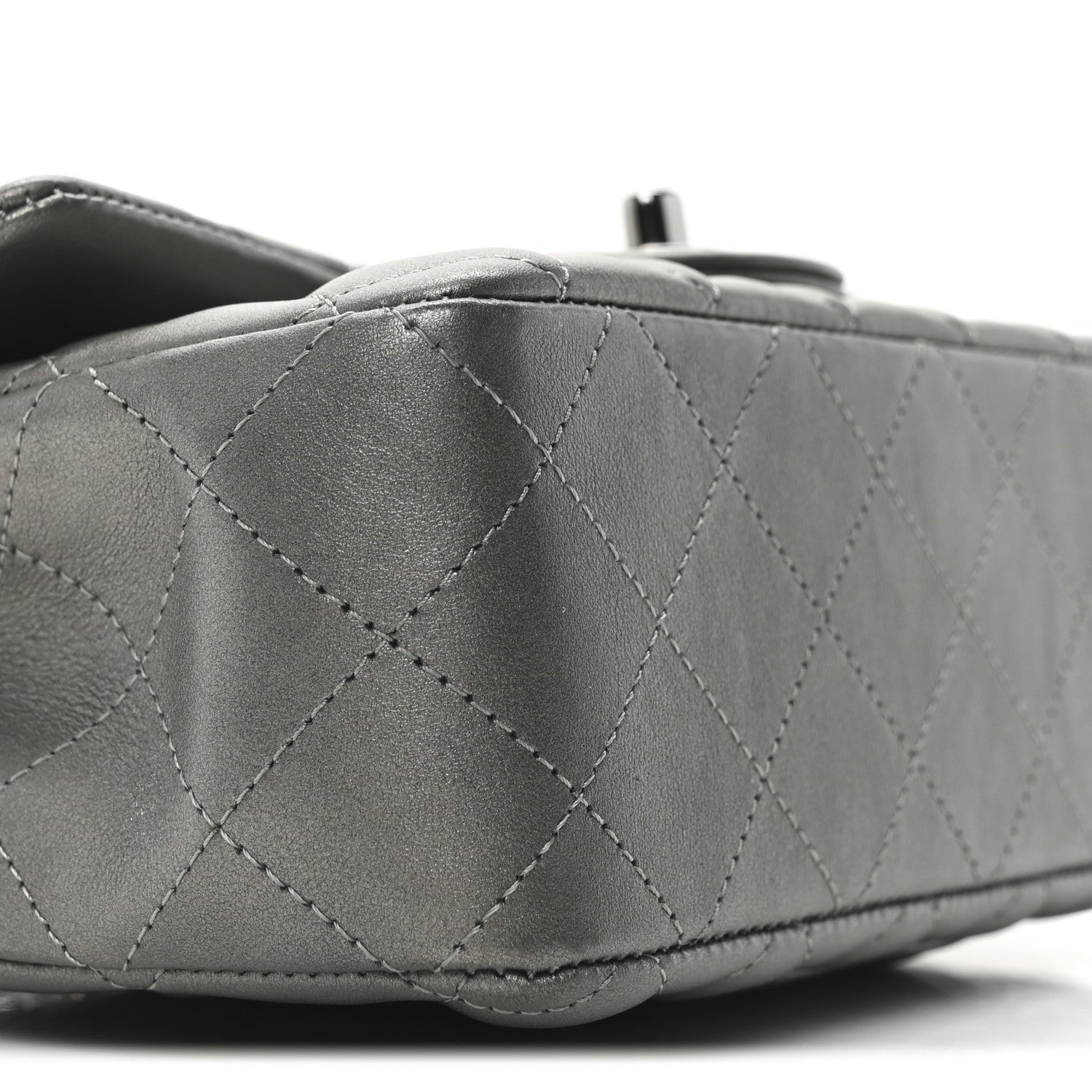 Chanel Metallic Lambskin Quilted Mini Rectangular Flap  Dark Grey