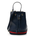 Gucci Glazed Textured Calfskin Web Small Ophidia Bucket Bag Blue Agata