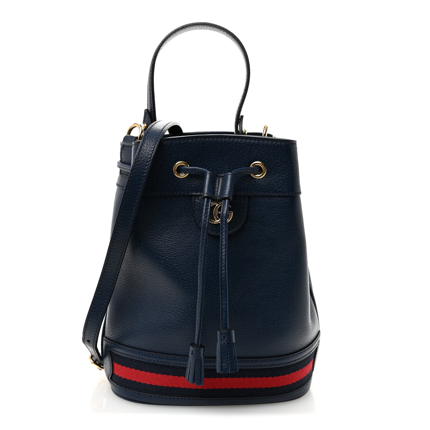 Gucci Glazed Textured Calfskin Web Small Ophidia Bucket Bag Blue Agata