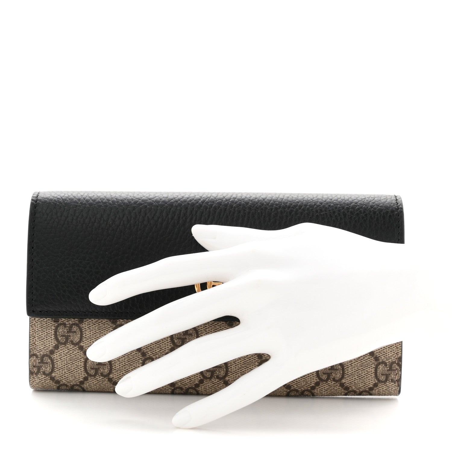 Gucci Dollar Calfskin GG Supreme Monogram GG Marmont Continental Wallet Black Beige Ebony