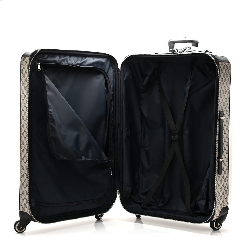 Gucci GG Supreme Monogram Textured Dollar Calfskin Web Large Savoy Trolley Suitcase Beige Blue