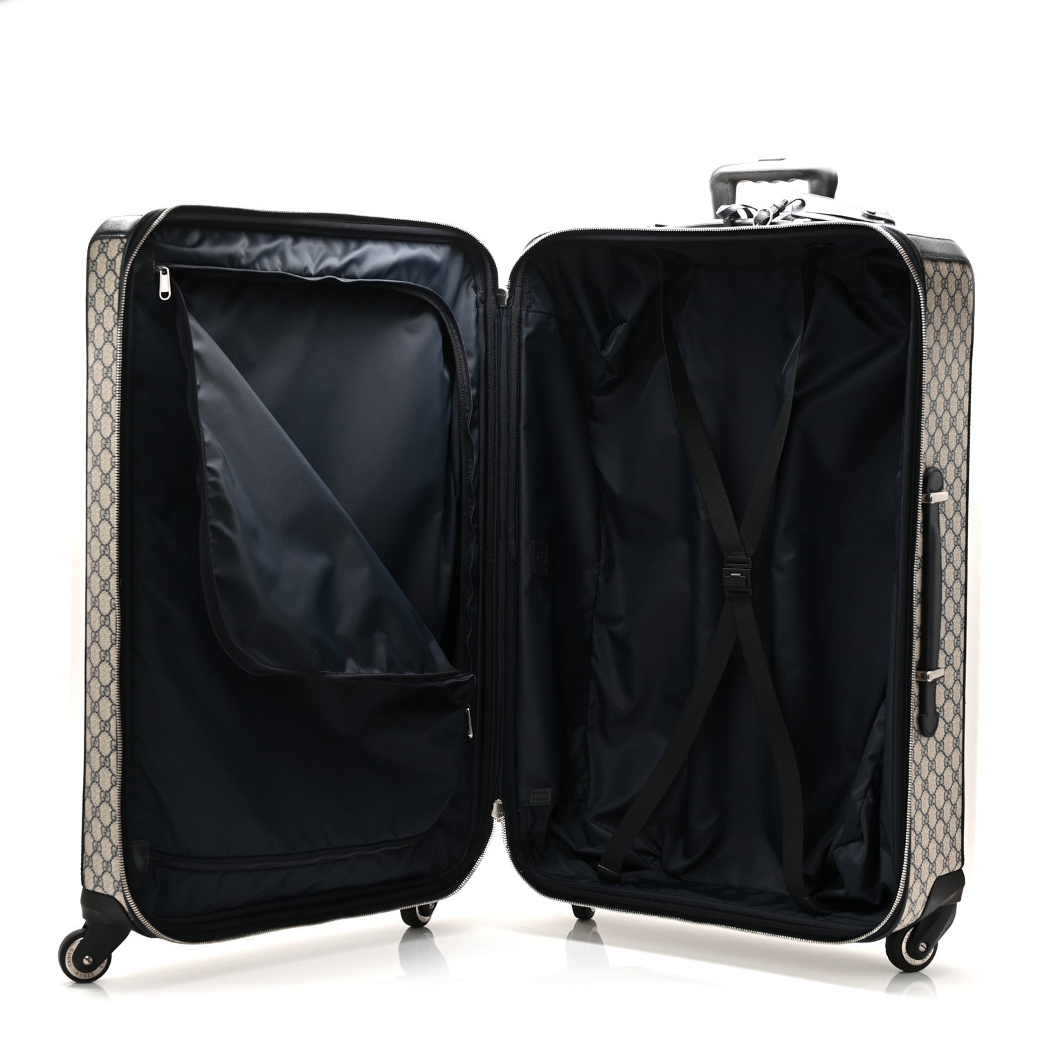 Gucci GG Supreme Monogram Textured Dollar Calfskin Web Large Savoy Trolley Suitcase Beige Blue