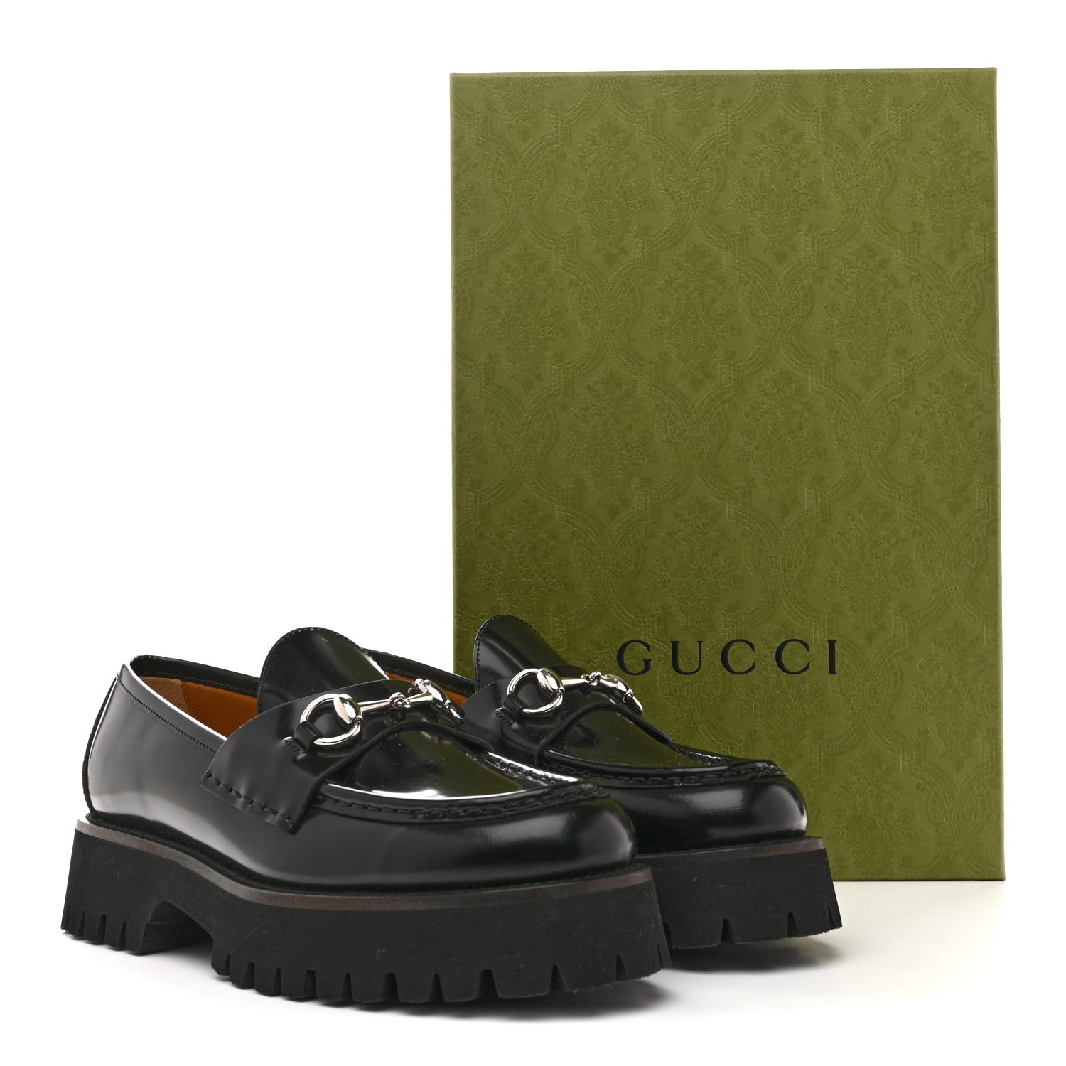 Gucci Cordovan Lux Womens Horsebit 45mm Platform Loafers 39.5 Black