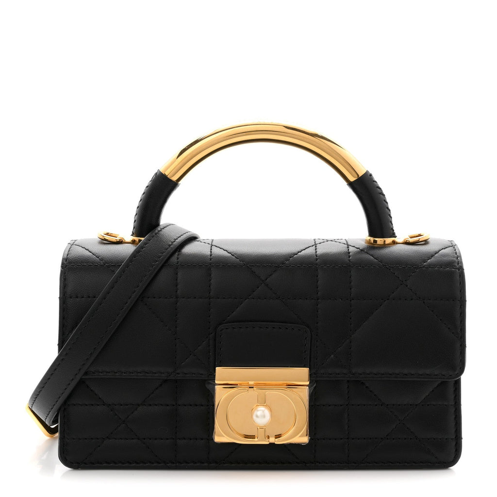 Christian Dior Calfskin Cannage Mini Ange Bag Black