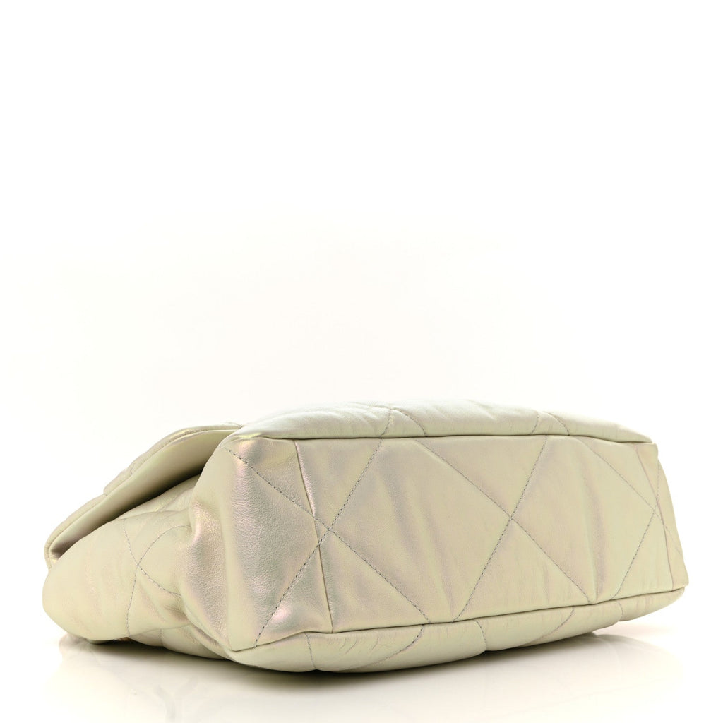 Chanel Iridescent Calfskin Quilted Large Chanel 19 Flap White