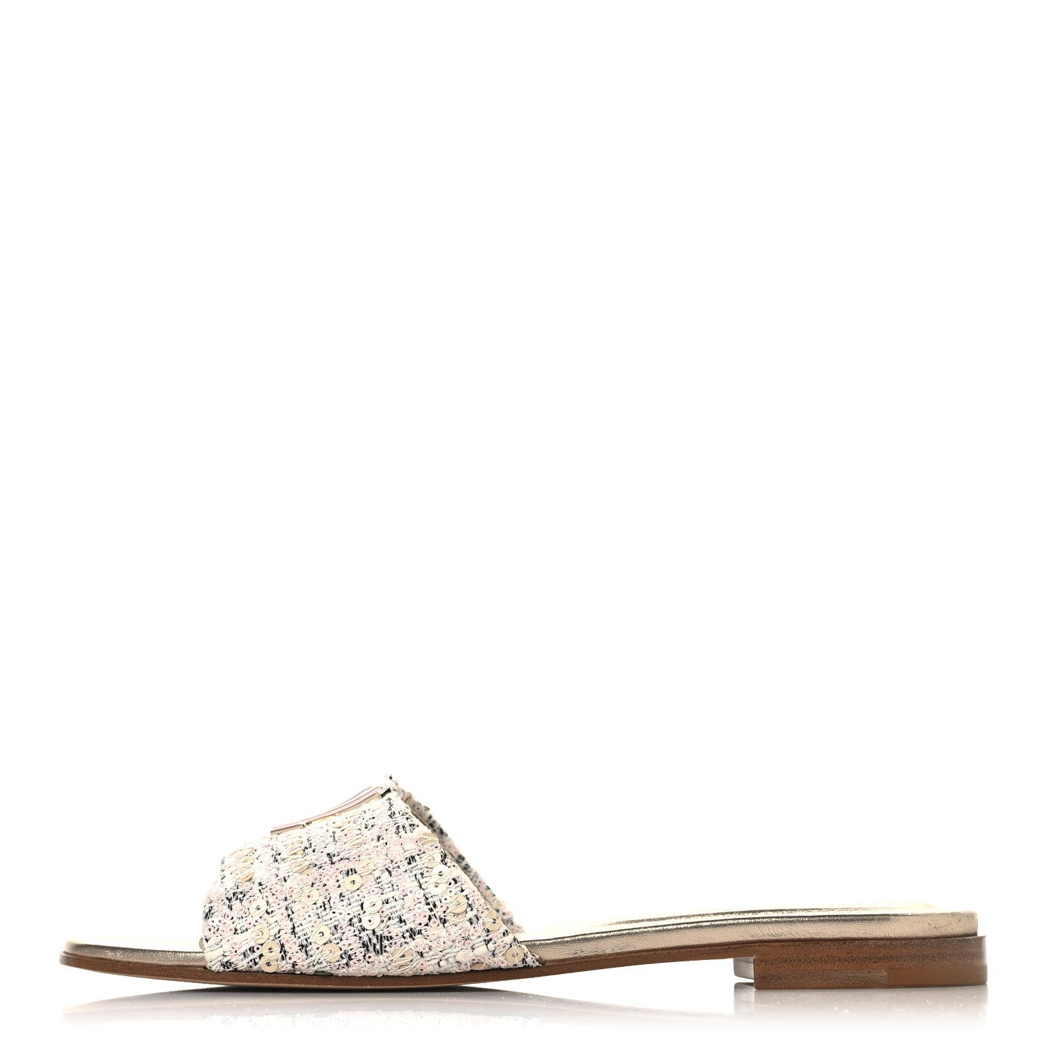 Louis Vuitton Tweed Sequin LV Mare Flat Mule Sandals 39 Light Gold