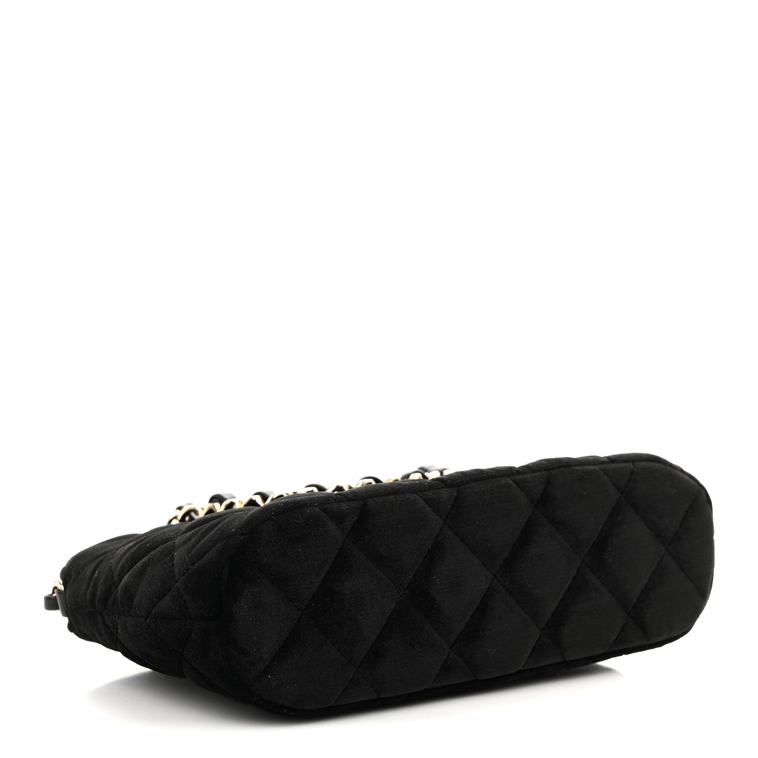 Chanel Velvet Quilted Shiny Coco Clutch With Chain Black