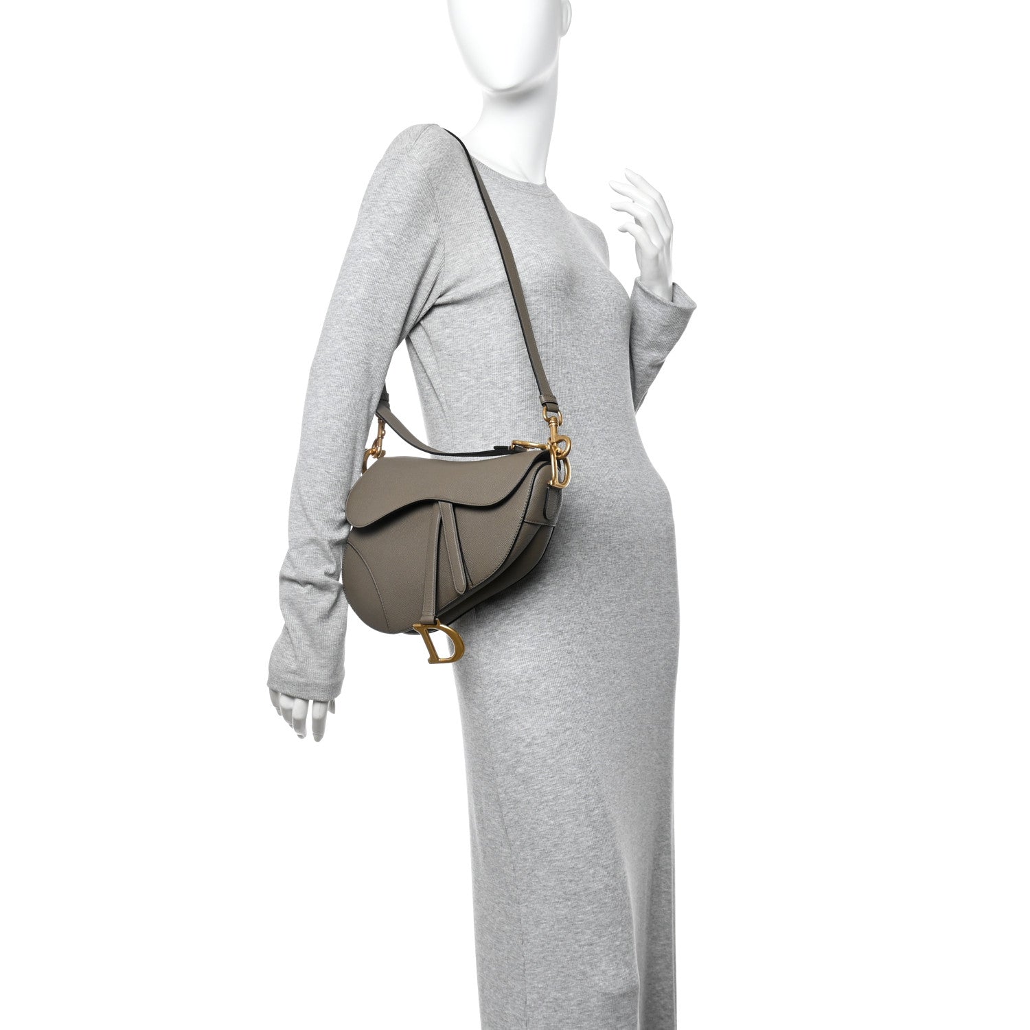 Christian Dior Grained Calfskin Saddle Bag With Strap Clay Green