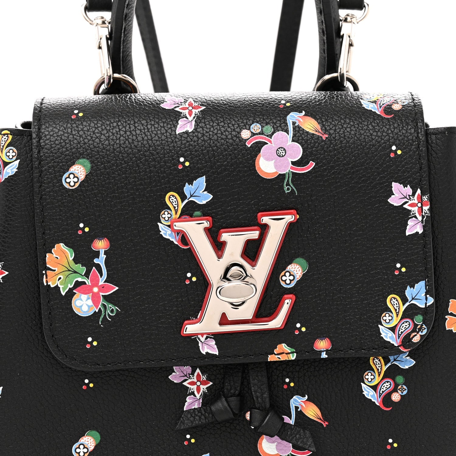 Louis Vuitton Calfskin Flower Lockme Mini Backpack Black Multicolor