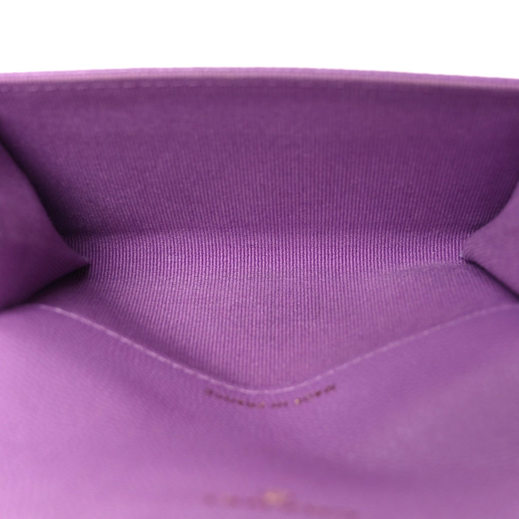 Caviar Quilted Flap Card Holder Wallet Purple