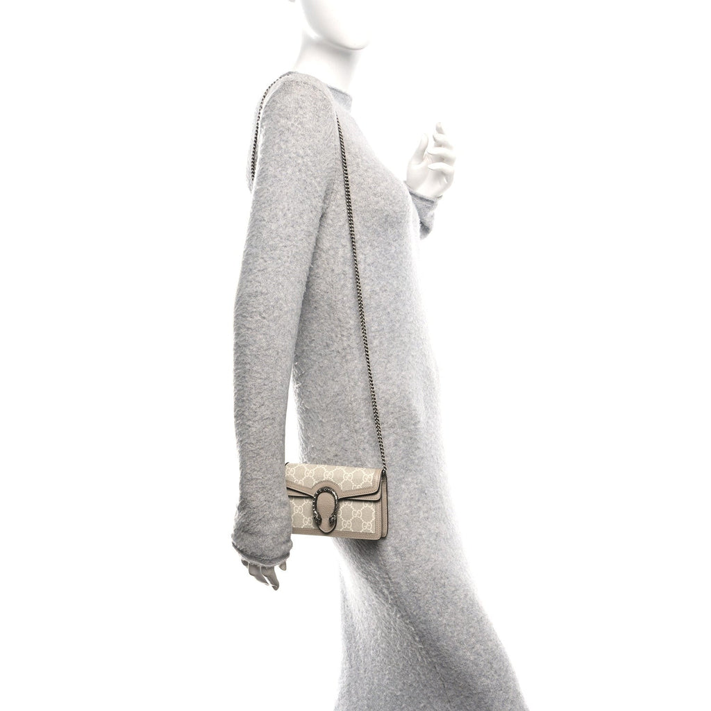 Gucci GG Supreme Monogram Textured Dollar Calfskin Super Mini Dionysus Shoulder Bag Beige Mystic White Oatmeal