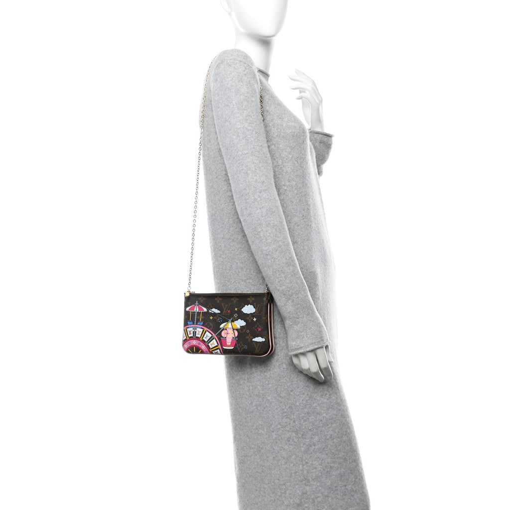 Louis Vuitton Monogram 2020 Christmas Animation Big Wheel Double Zip Pochette Rose Ballerine