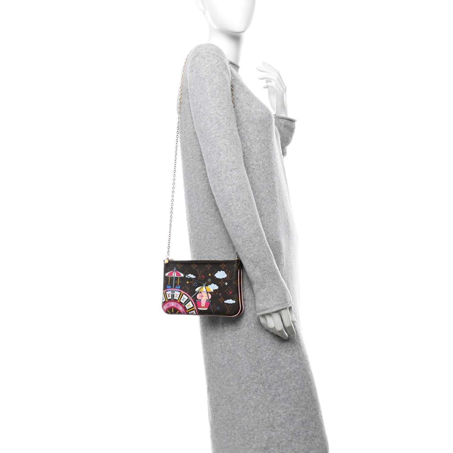 Louis Vuitton Monogram 2020 Christmas Animation Big Wheel Double Zip Pochette Rose Ballerine