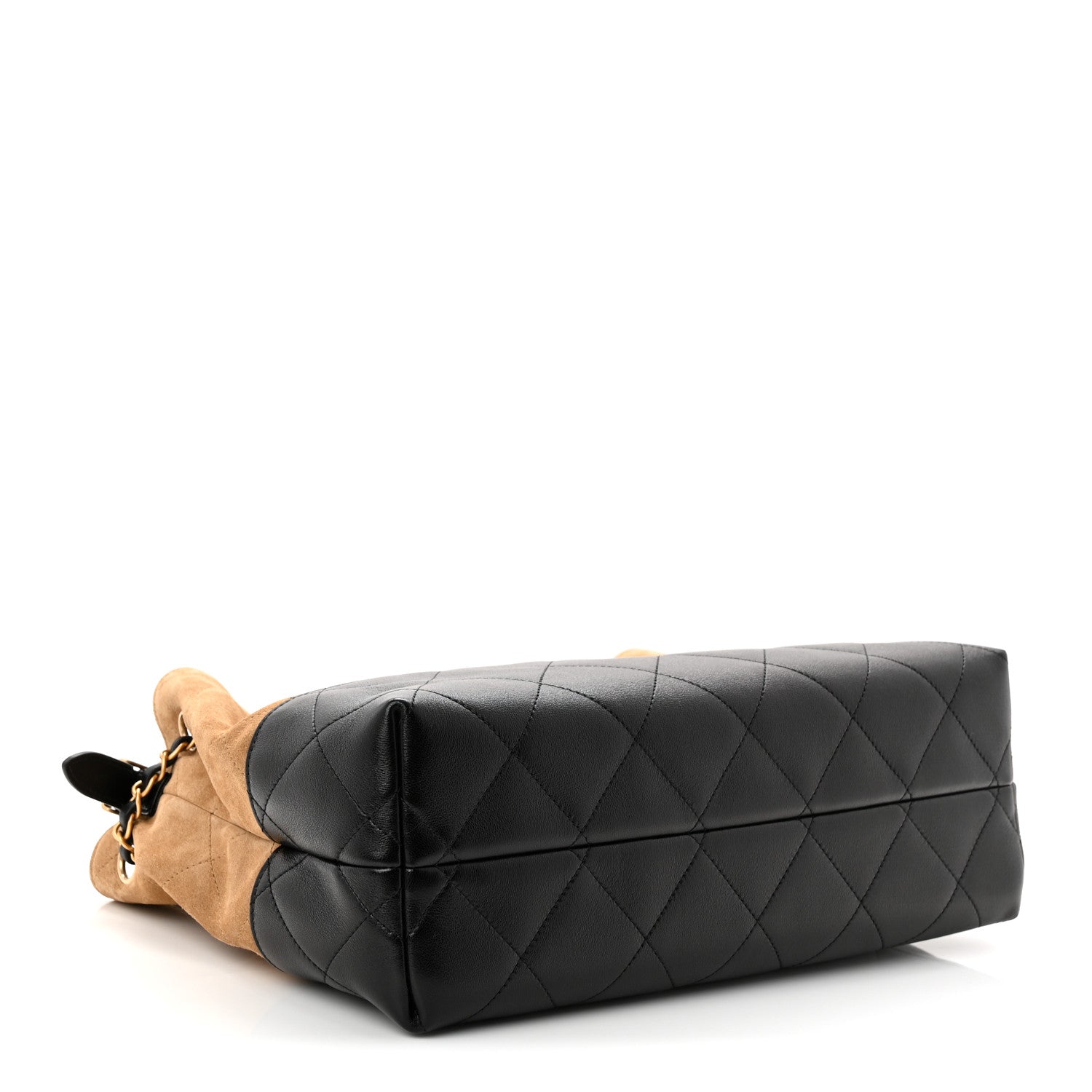 Chanel Suede Calfskin Shiny Lambskin Quilted Small Coco Base Shopping Bag Beige Black