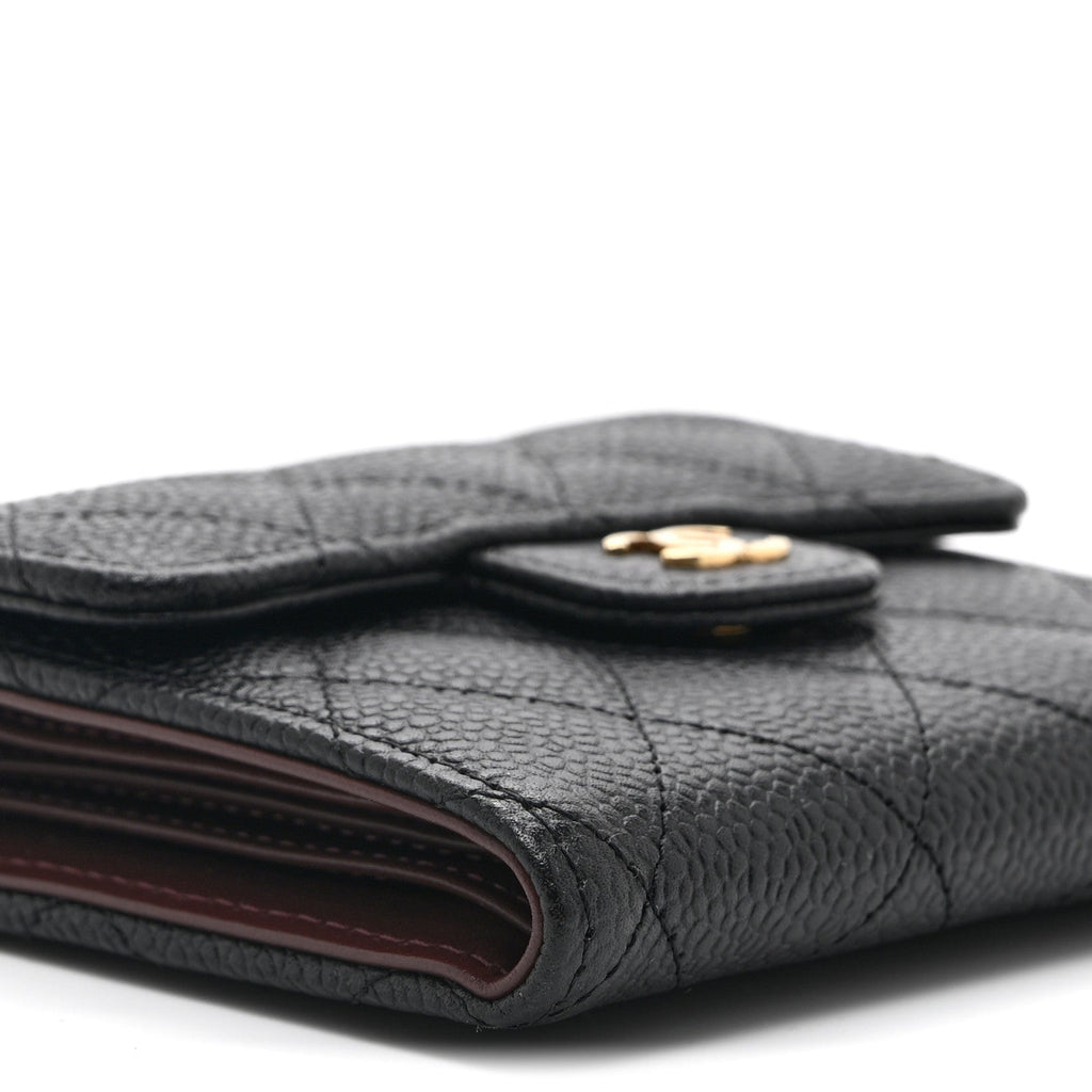 Caviar Quilted Compact Flap Wallet Black