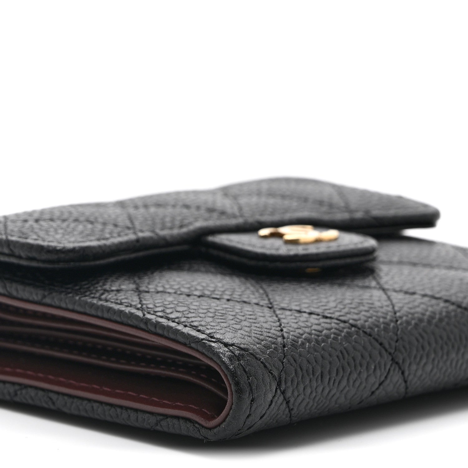 Caviar Quilted Compact Flap Wallet Black