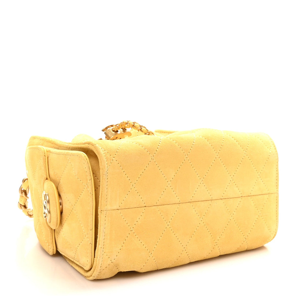 Chanel Suede Quilted Mini Chanel 25 Handbag Yellow