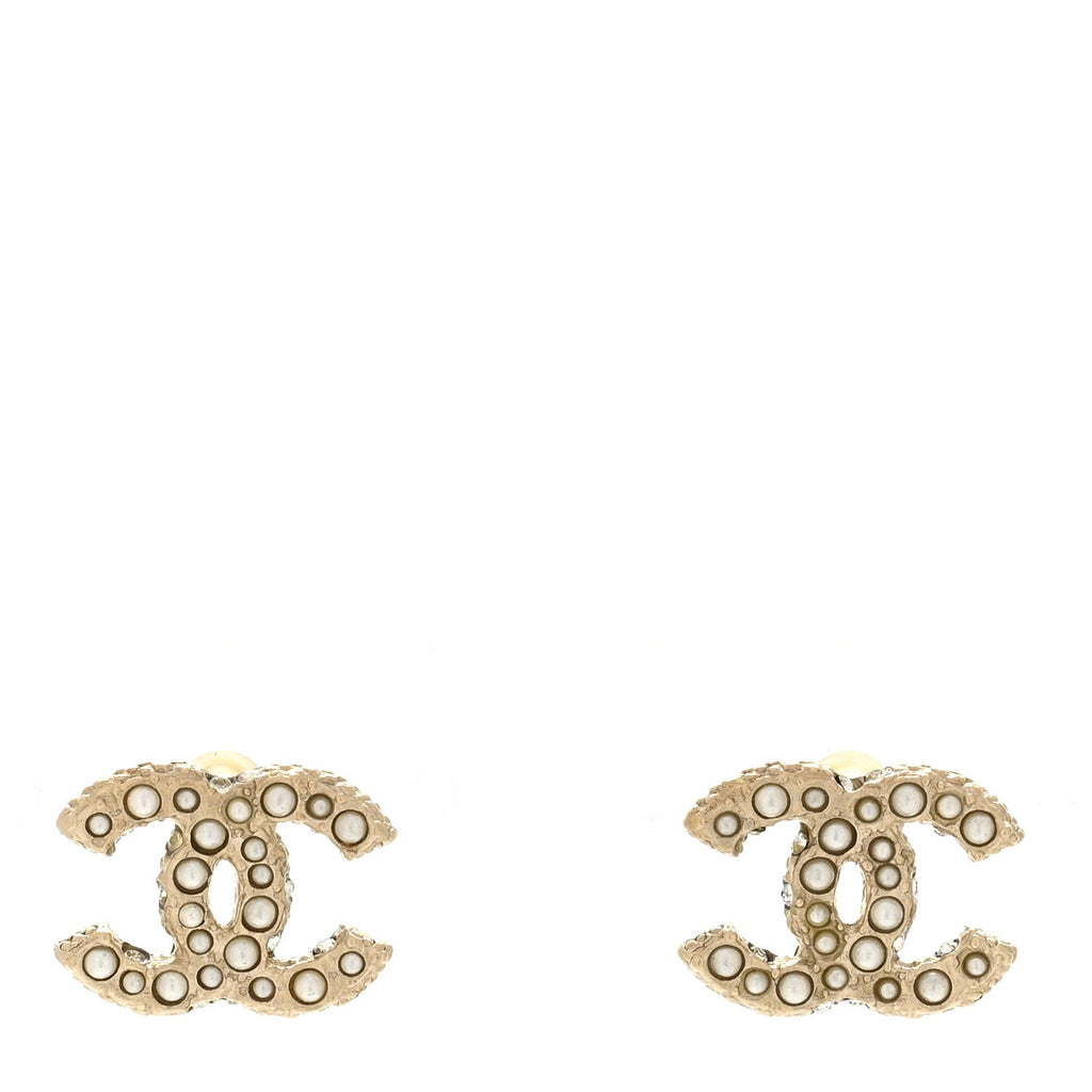 Pearl Crystal CC Earrings Light Gold