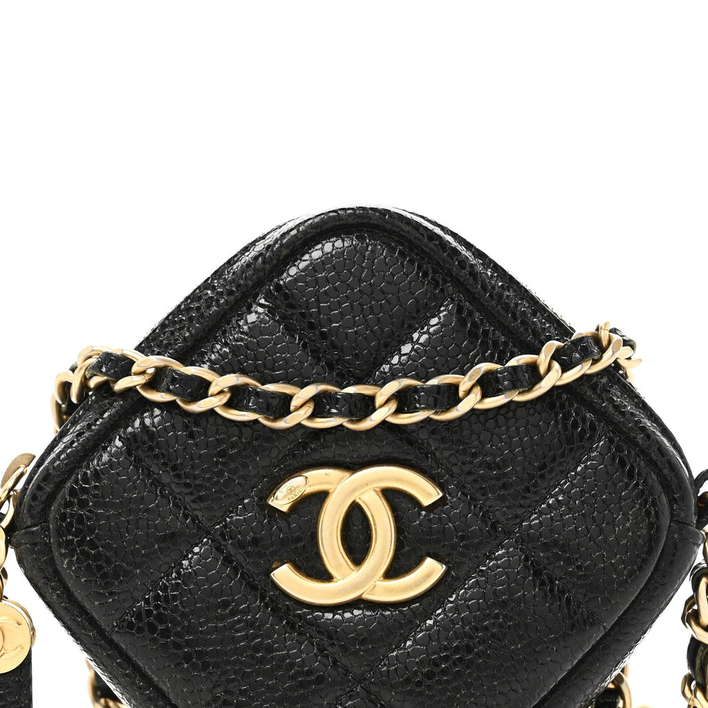 Caviar Quilted Diamond Clutch With Chain Black