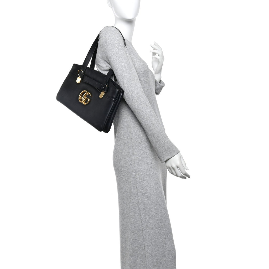 Gucci Vitello Palmellato Lux Large Arli Top Handle Bag Black