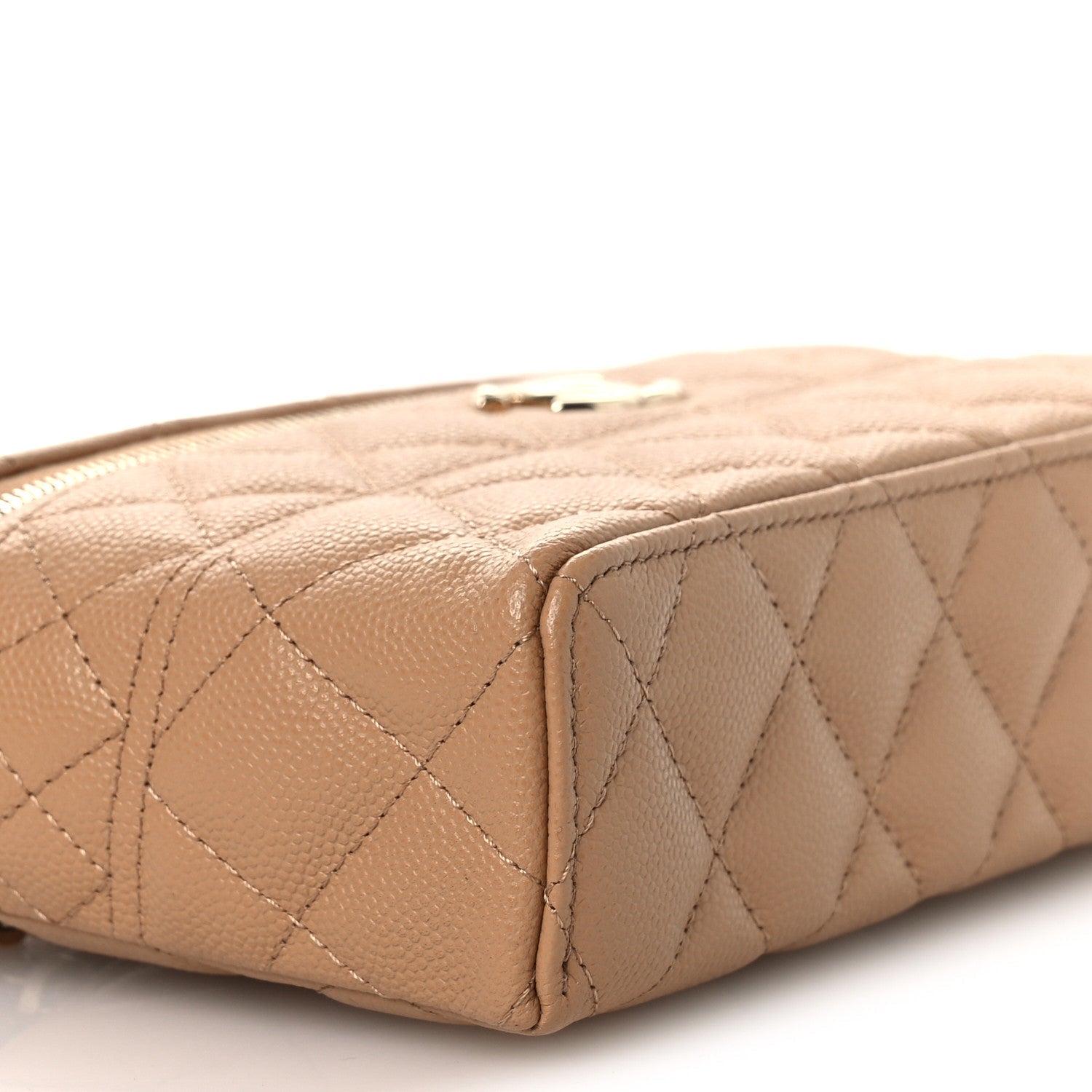 Caviar Quilted Trendy Handle Slim Vanity Beige