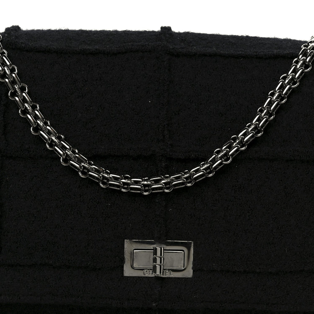Chanel Wool Jumbo Chocolate Bar Mademoiselle Flap Black