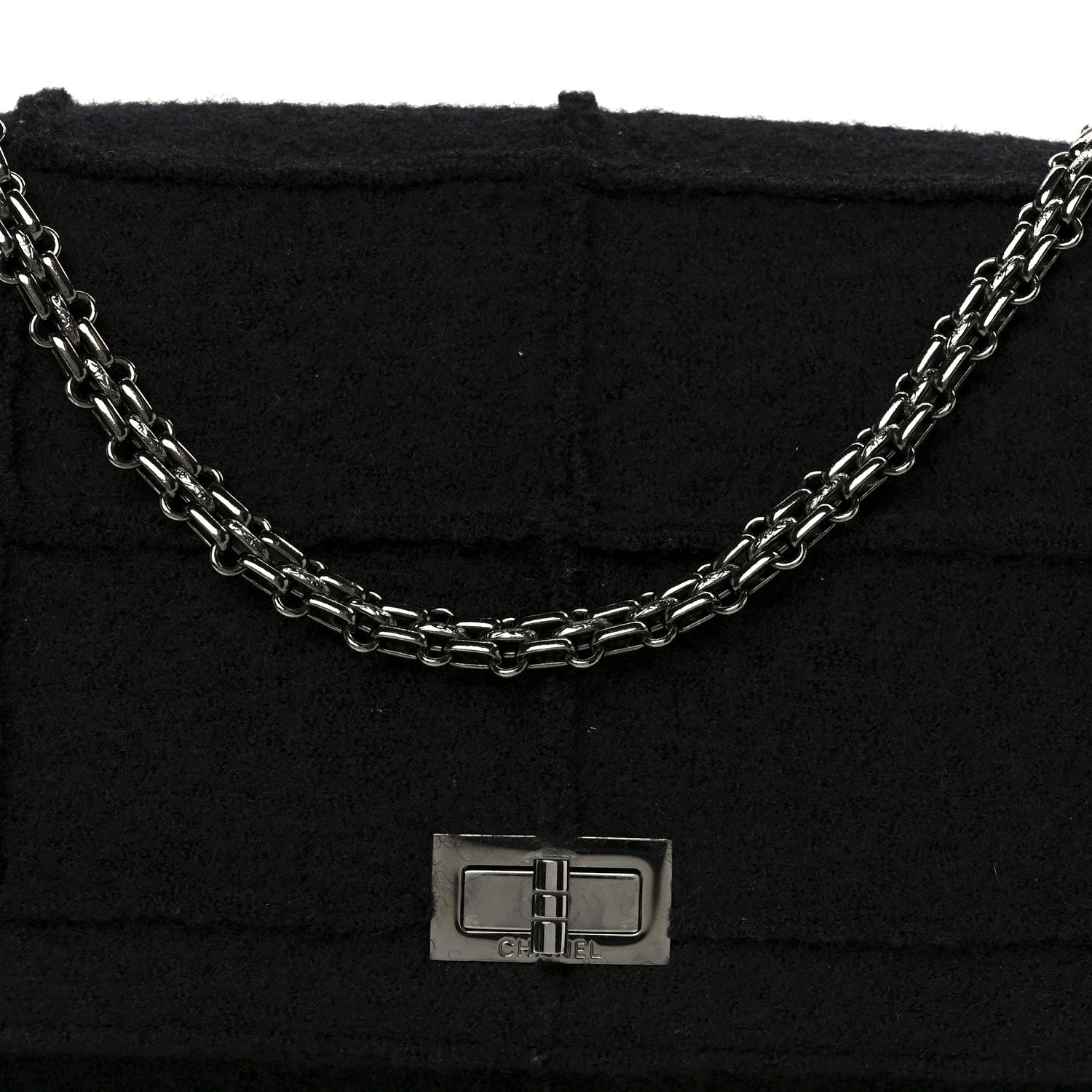 Chanel Wool Jumbo Chocolate Bar Mademoiselle Flap Black