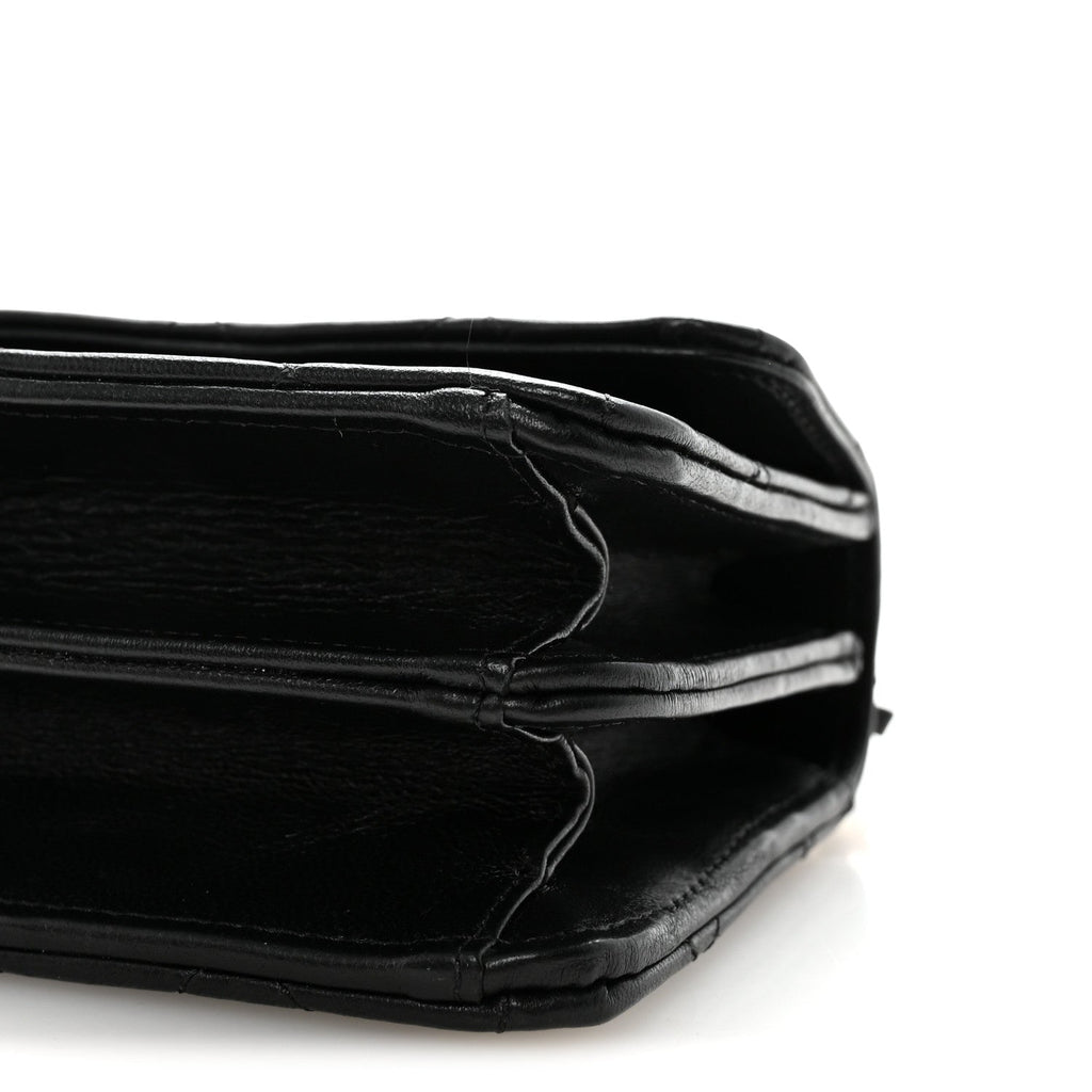 Chanel Lambskin Quilted Chain Top Handle Clutch With Chain Black