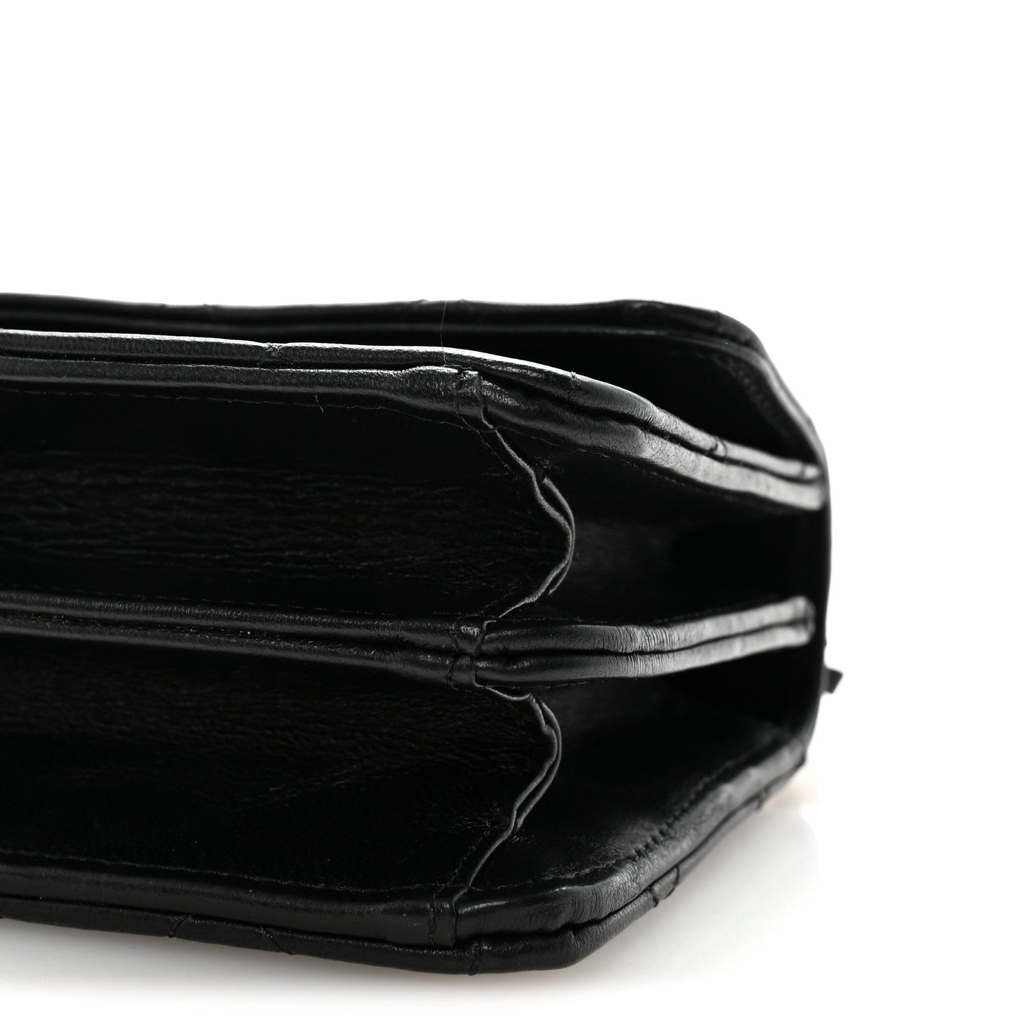 Chanel Lambskin Quilted Chain Top Handle Clutch With Chain Black