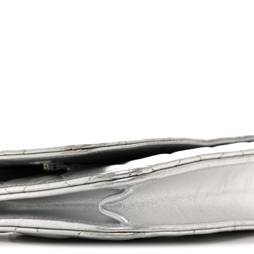 Chanel Metallic Lambskin Quilted Wallet On Chain WOC Silver