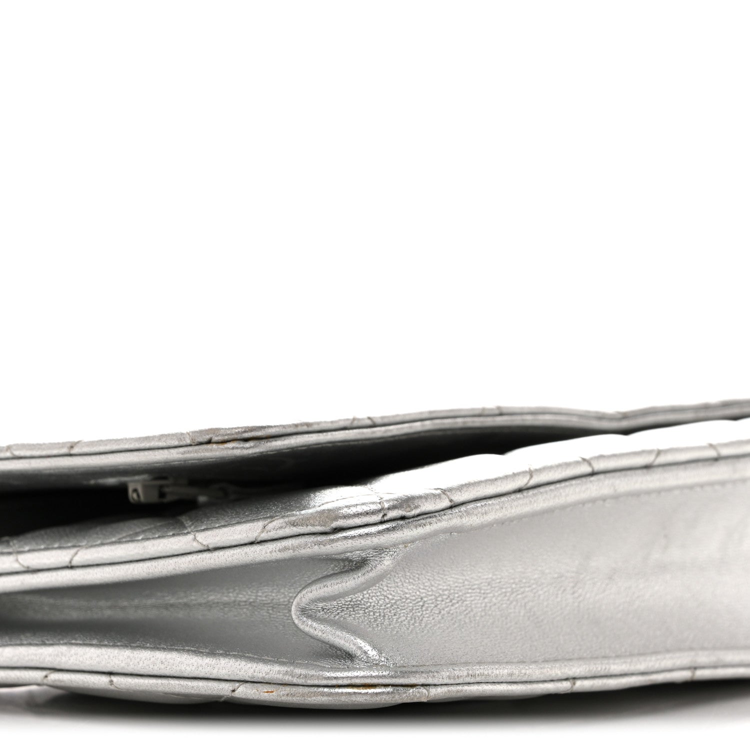 Chanel Metallic Lambskin Quilted Wallet On Chain WOC Silver