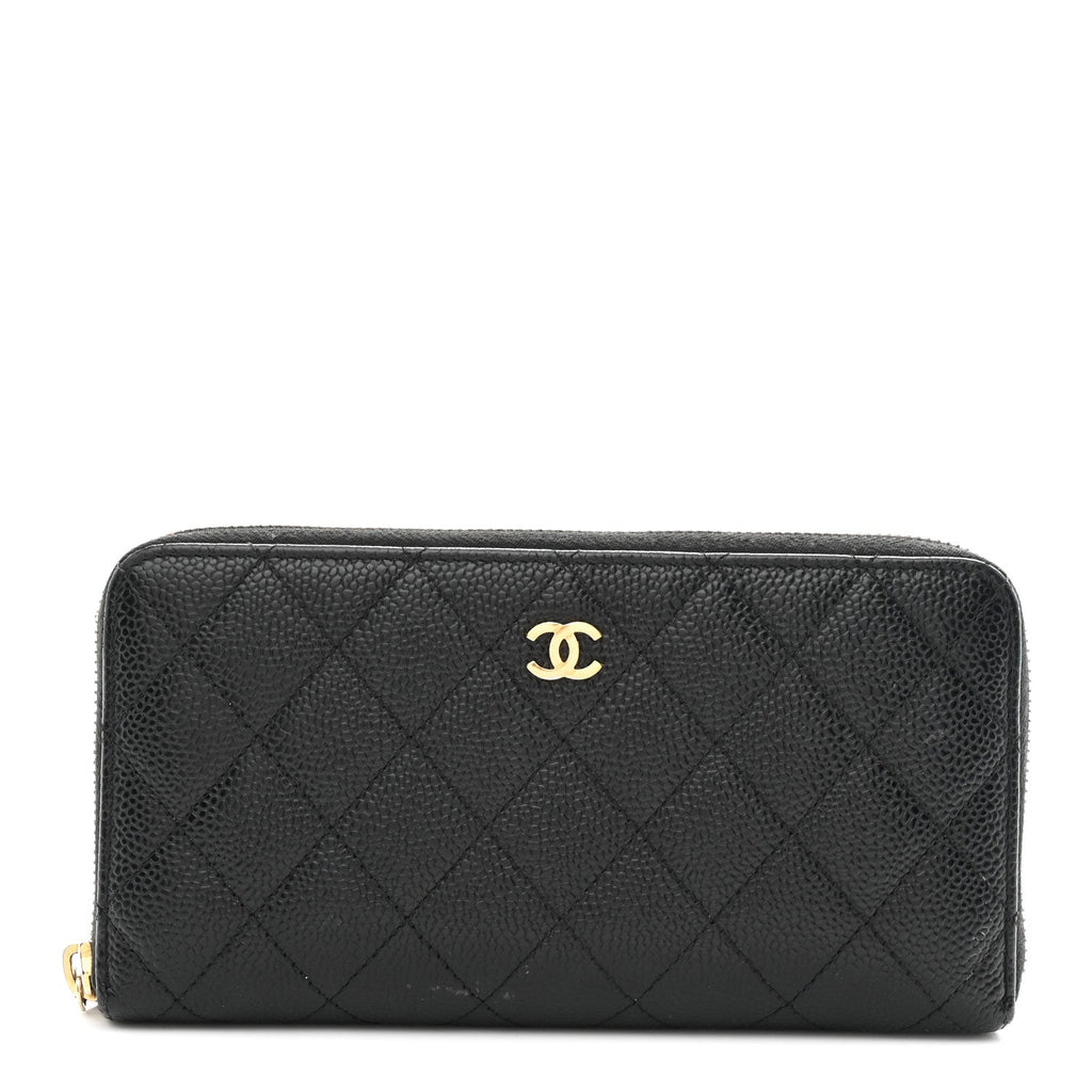 Caviar Quilted Large Gusset Zip Around Wallet Black