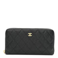 Caviar Quilted Large Gusset Zip Around Wallet Black