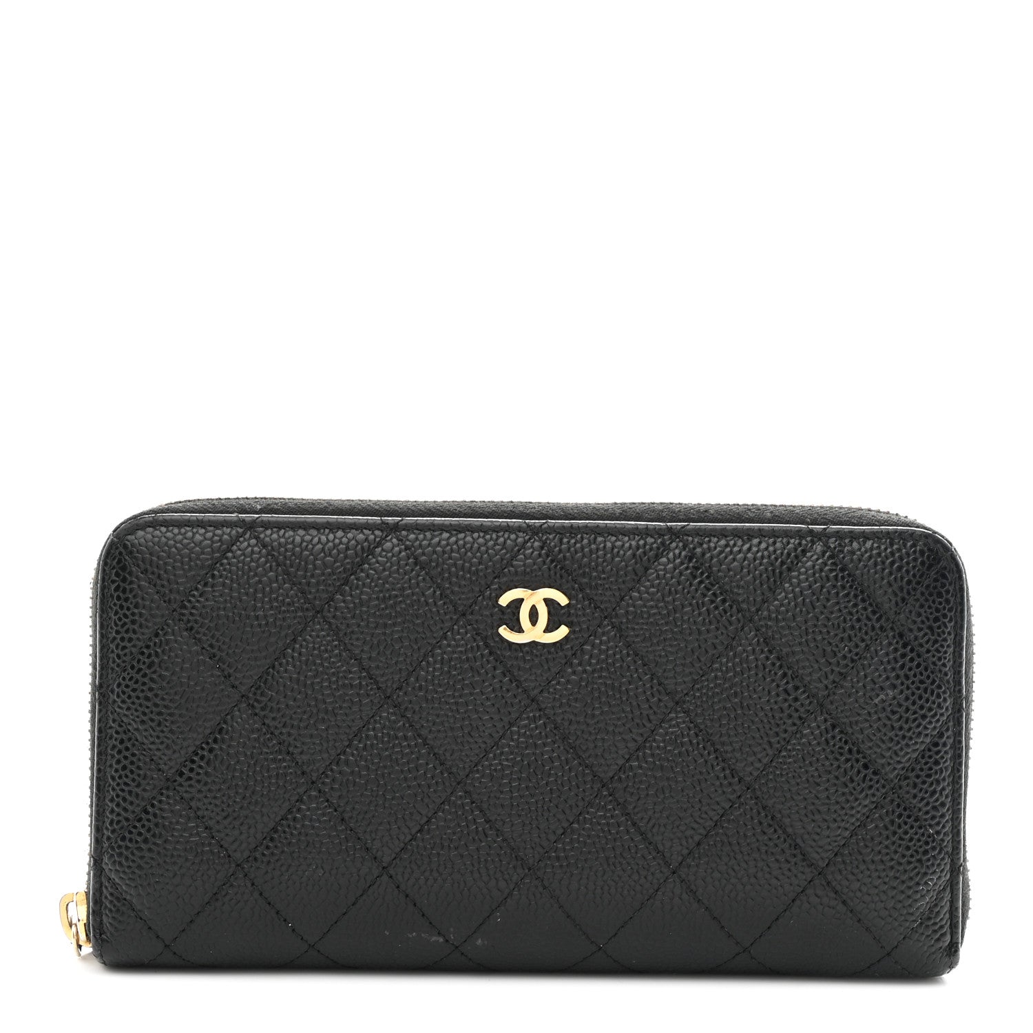 Caviar Quilted Large Gusset Zip Around Wallet Black