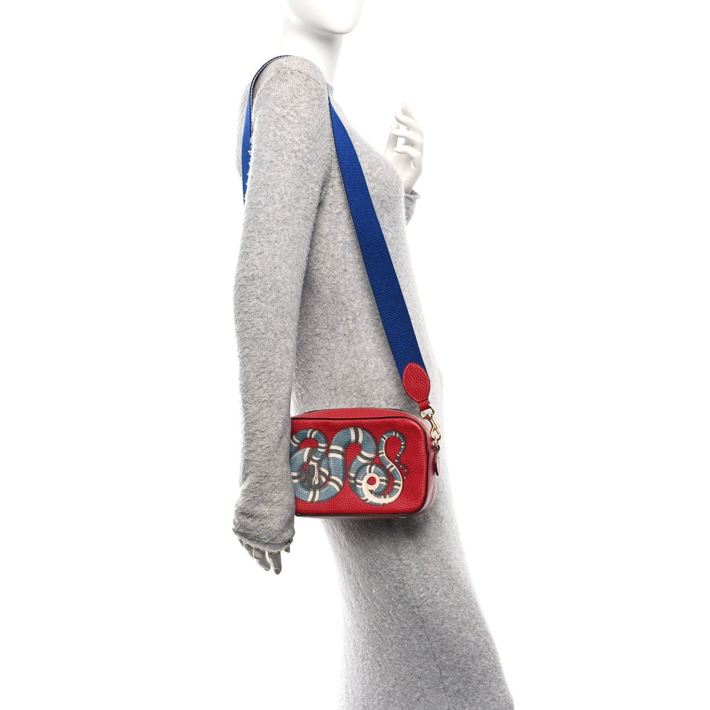 Gucci Grained Calfskin Sylvie Web Kingsnake Small Camera Bag Red Multicolor