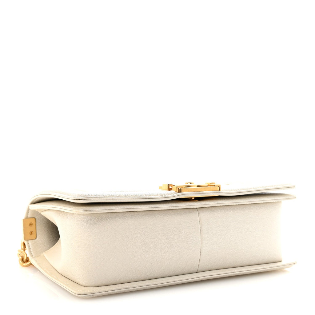 Chanel Iridescent Caviar Quilted Medium Boy Flap White