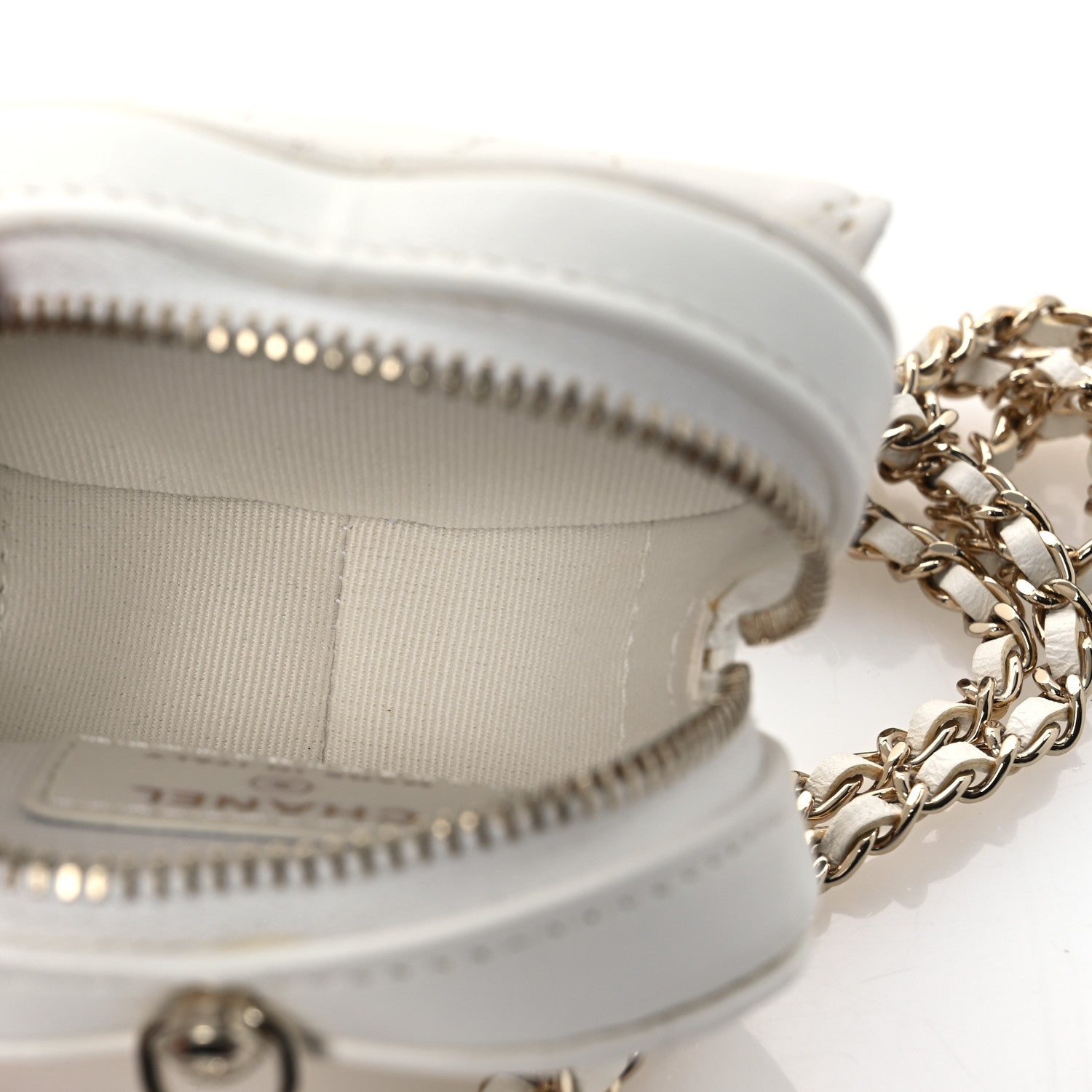 Chanel Lambskin Quilted CC In Love Heart Coin Purse With Chain White