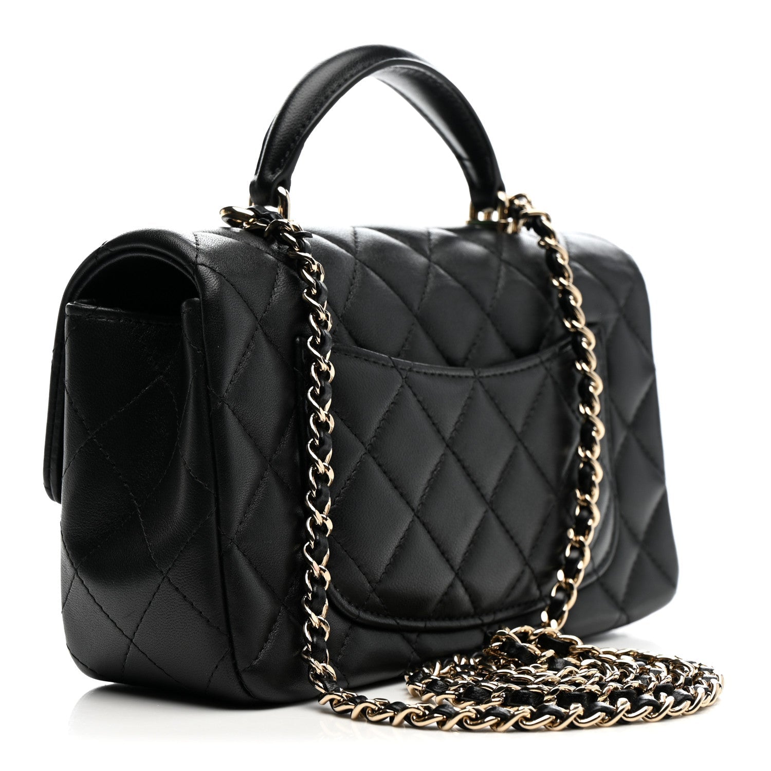 Chanel Lambskin Quilted Mini Top Handle Rectangular Flap Black