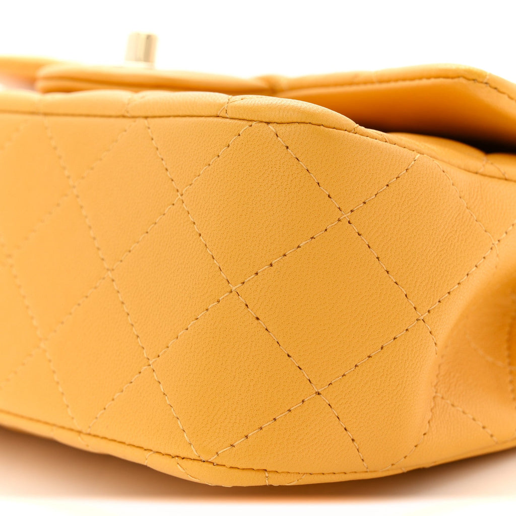 Chanel Lambskin Quilted Mini Top Handle Rectangular Flap Yellow