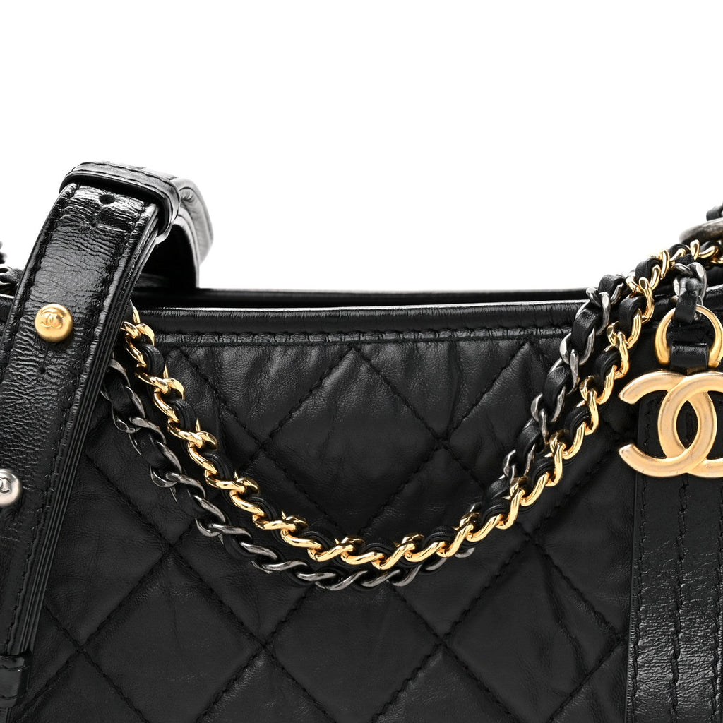 Chanel Aged Calfskin Quilted Small Gabrielle Hobo Black