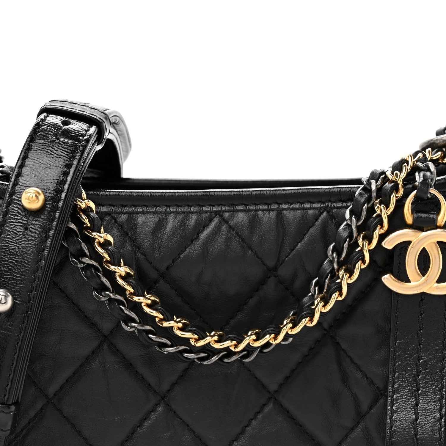 Chanel Aged Calfskin Quilted Small Gabrielle Hobo Black