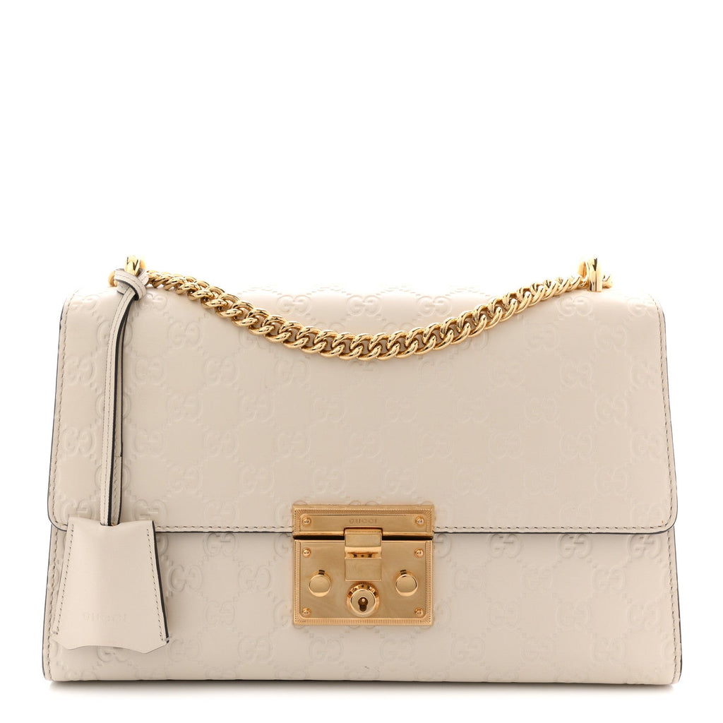 Gucci Guccissima Medium Padlock Shoulder Bag Mystic White