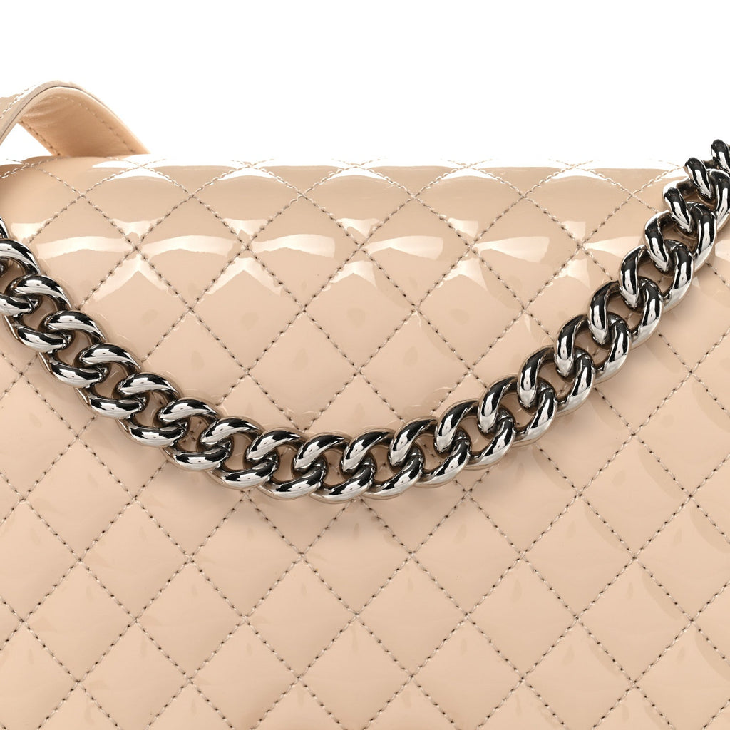 Chanel Patent Calfskin Quilted New Medium Plexiglass Boy Flap Beige