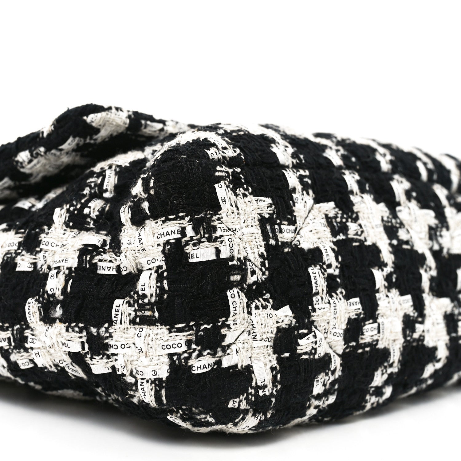 Chanel Tweed Quilted Large Chanel 19 Flap Black Ecru White