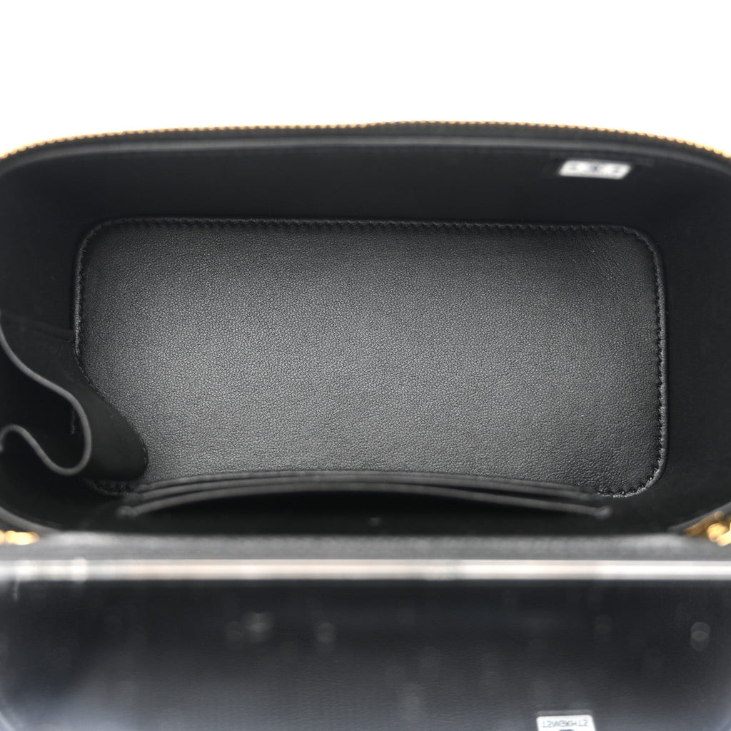 Chanel Shiny Lambskin Quilted Small Vanity Case With Chain Black