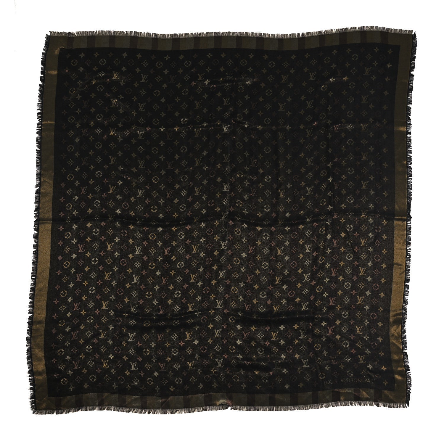 Louis Vuitton Silk Lurex Wool So Shine Monogram Shawl Black