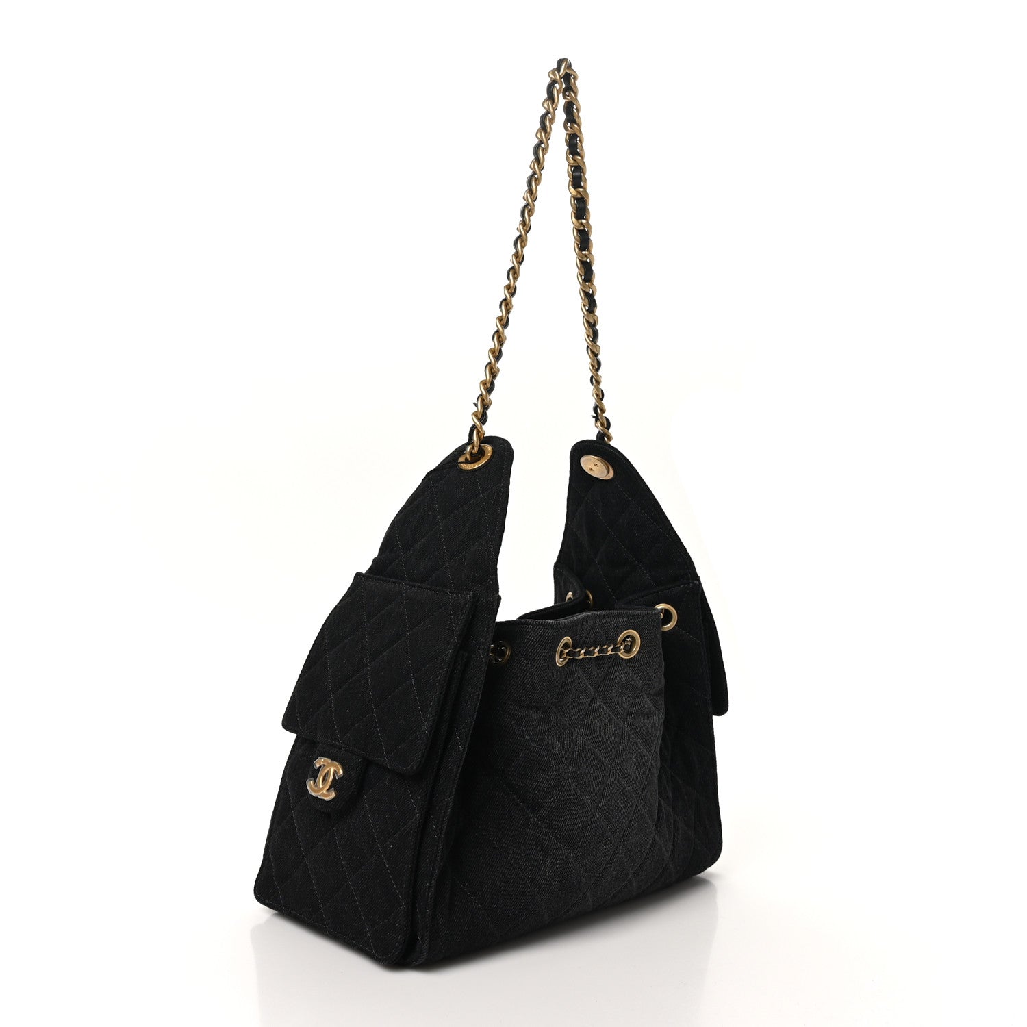 Chanel Washed Denim Quilted Small Chanel 25 Handbag Black