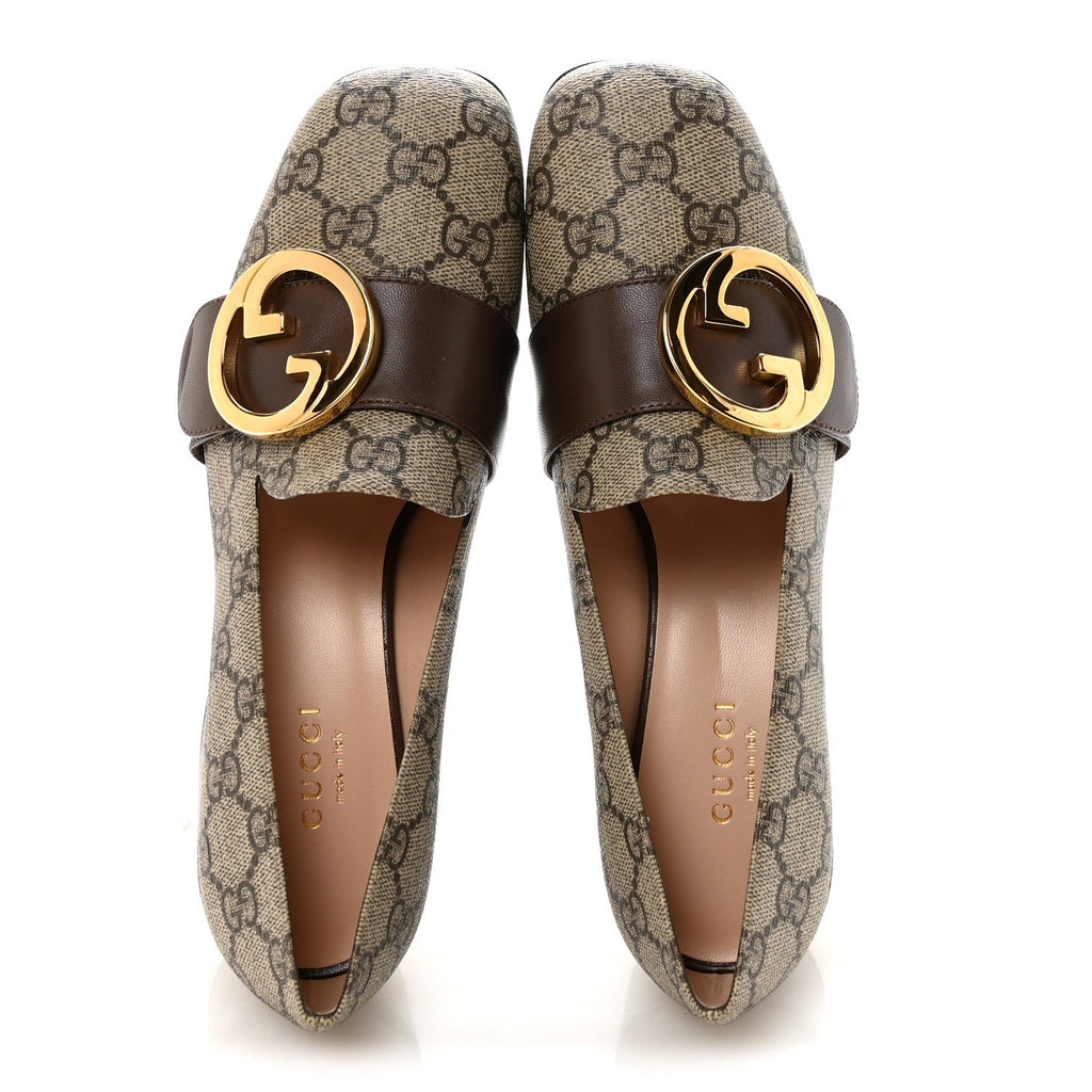 Gucci GG Supreme Monogram Malaga Kid Blondie Pumps 35.5 Beige Ebony New Acero