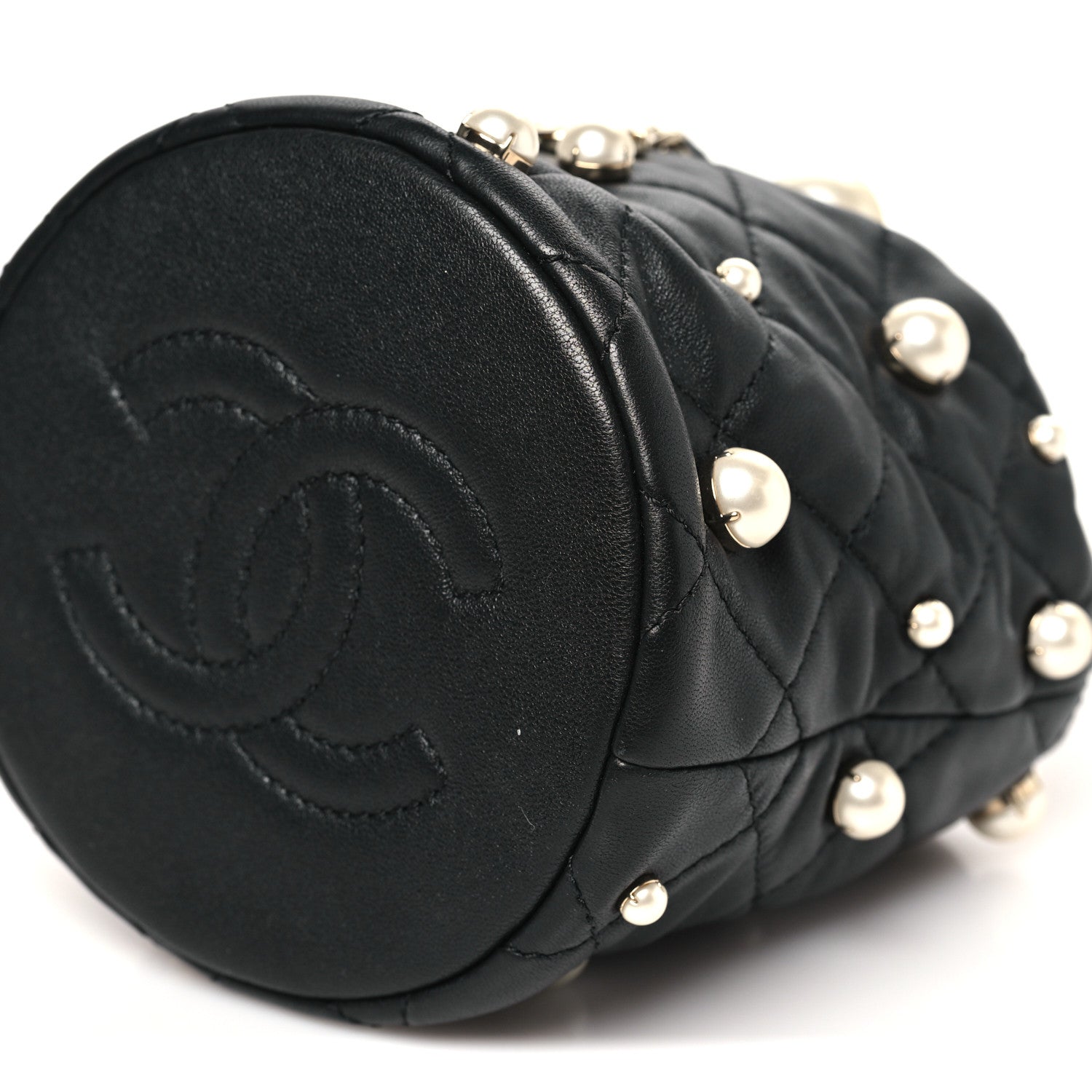 Chanel Lambskin Quilted Pearl Mini About Pearls Drawstring Bag Black
